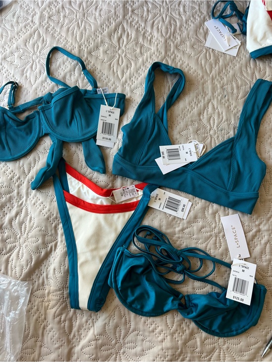 l*space Other - l*space Teal Ribbed four-Piece Swim Set with White & Red Accents